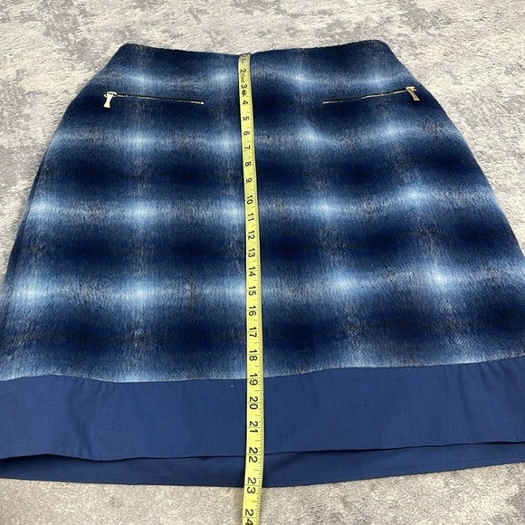 Kate Spade Blur Plaid Soft Wool Blend Zip Pocket Skirt Blue Straight Pencil - Picture 6 of 10